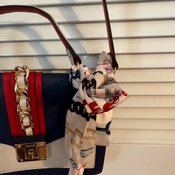 Aldo red blue white bag purse with scarf crossbody - Picture 2 of 7